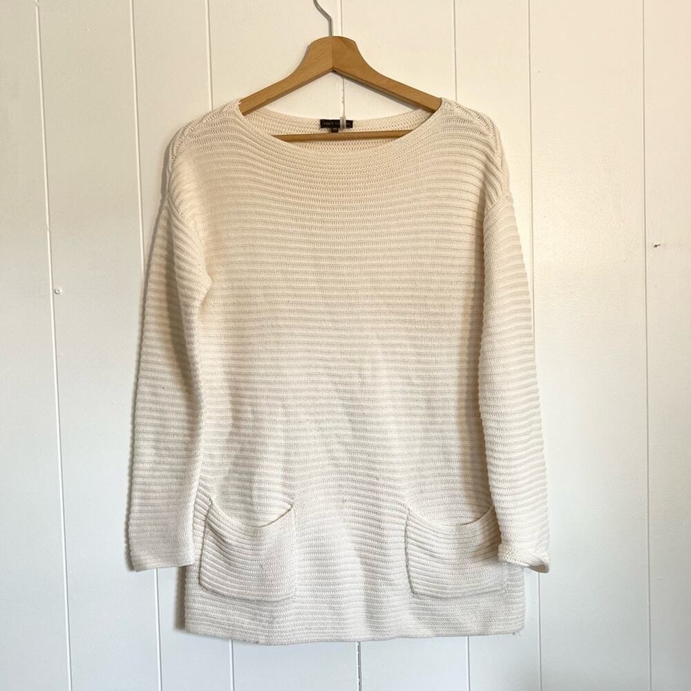 Vince camuto white cream knit sweater two pockets cotton blend fall winter